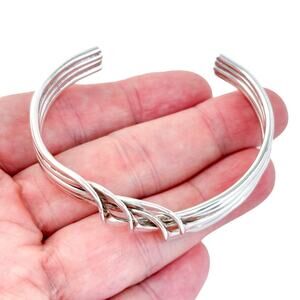 Estate Sterling Silver 925 Braided Open Cuff Statement Bracelet 7"